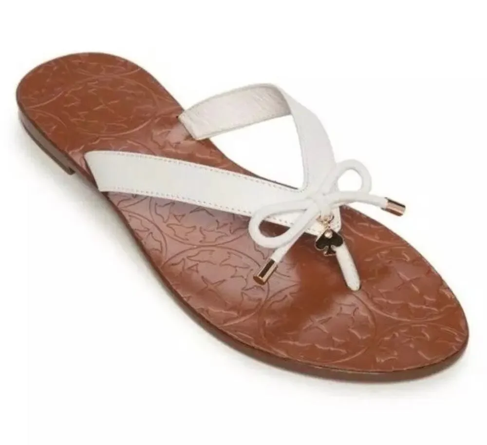 Kate Spade White Charles Vacchetta Leather Slip On Thong Sandals Size 8
